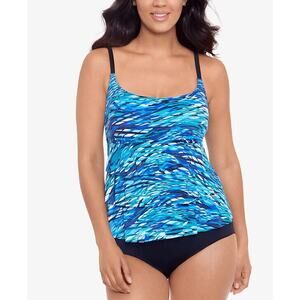 Swim Solutions Blue Printed Tummy-Control Tiered One-Piece Swimsuit Size 10 NWT